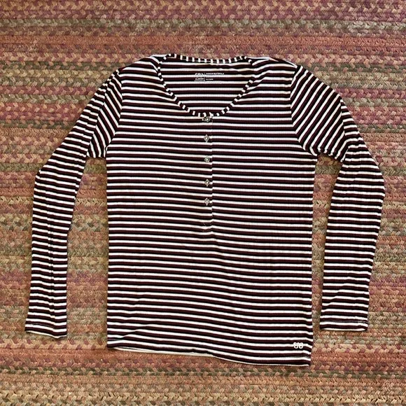 ALBION HENLEY RED BLACK STRIPE STRETCH LONG SLEEVE - Picture 1 of 4